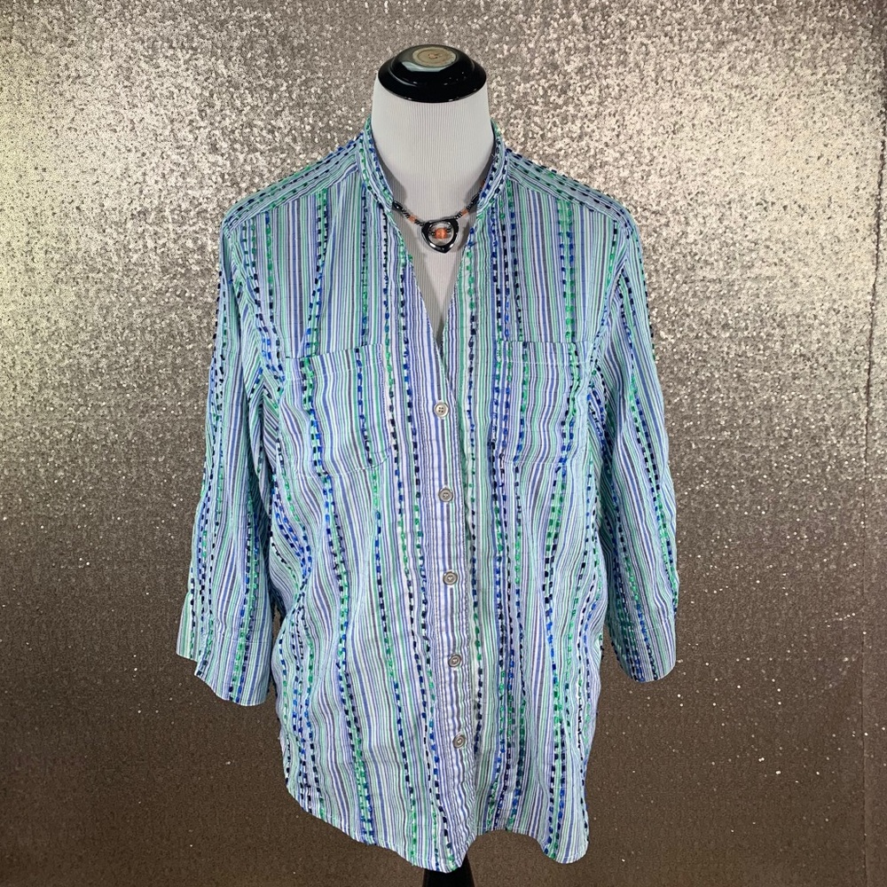Alfred Dunner Blue/Green Button Down            B3